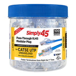 Simply45 S45-1500 CAT5e UTP Unshielded Pass-Through Blue Tint RJ45 Modular Plug 100-Piece Jar