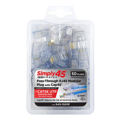 Simply45 S45-1501P CAT5e PROSeries Pass-Through Blue Tint RJ45 Modular Plug 50-Piece