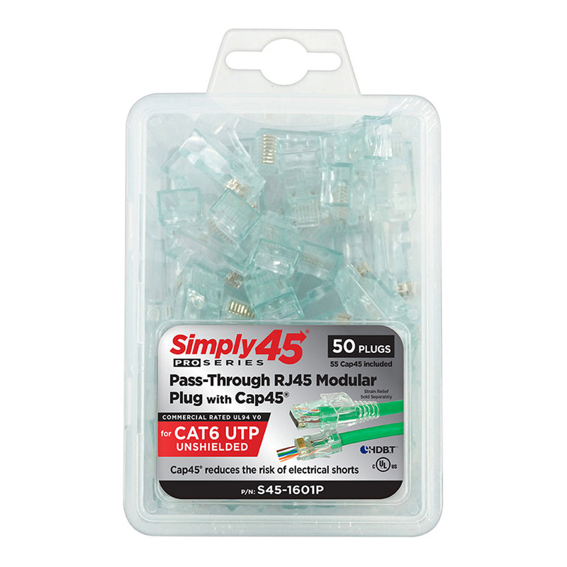 Simply45 S45-1601P CAT6 PROSeries Pass-Through Green Tint RJ45 Modular Plug 50-Piece