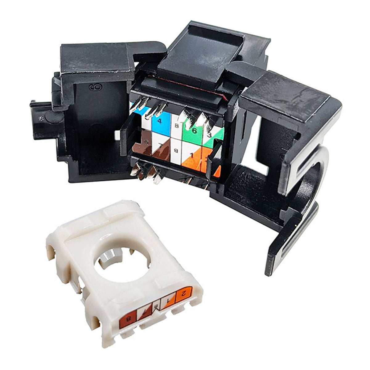 Simply45 S45-3500B CAT5e UTP 180° Black Toolless Keystone Jack with 6-Color Snap-On ID Bars