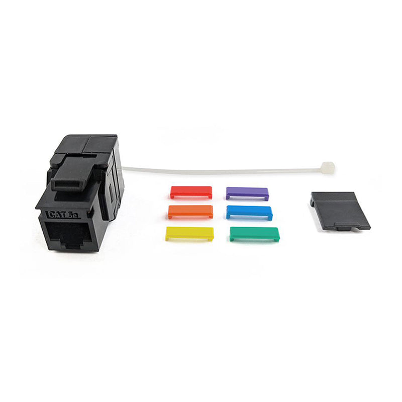 Simply45 S45-3500B CAT5e UTP 180° Black Toolless Keystone Jack with 6-Color Snap-On ID Bars