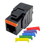 Simply45 S45-3600B Cat6/6A UTP 180° Black Toolless Keystone Jack 110 Style with 6-Color Snap-On ID Bars