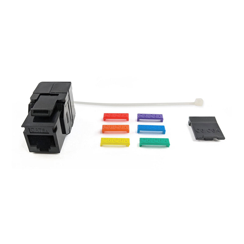 Simply45 S45-3600B Cat6/6A UTP 180° Black Toolless Keystone Jack 110 Style with 6-Color Snap-On ID Bars