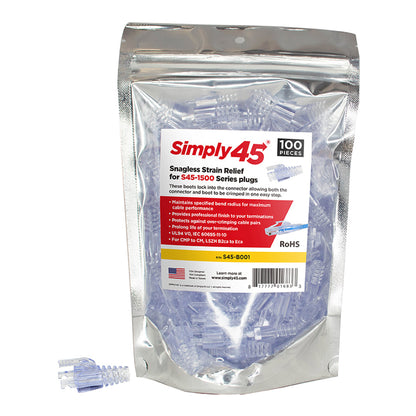 Simply45 S45-B001 Integrated Snagless Strain Reliefs for S45 Brand CAT5E UTP & STP - 100-Piece