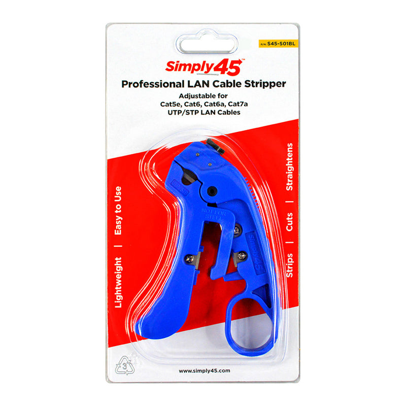 Simply45 S45-S01BL Blue Adjustable LAN Cable Stripper for Shielded & Unshielded Cat7a/6a/6/5e