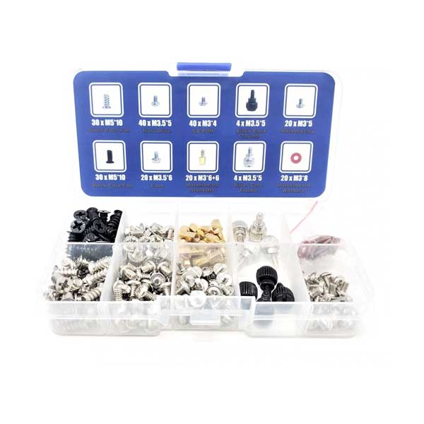 Micro Connectors SCW-296PC 228 Piece PC Computer Screws Assortment Kit for Computer Hard Drive Motherboard Standoffs Fan CD-ROM Assembling