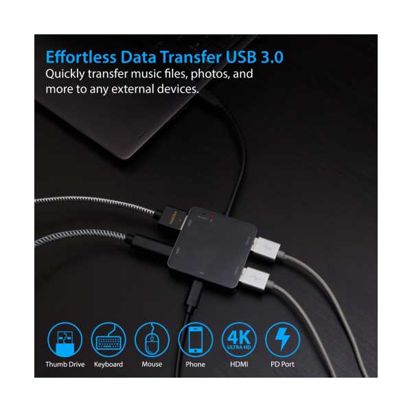 SYBA SD-HUB50115 USB 3.1 Gen 1 Type-C Multi-Function Hub with USB 3.0, USB 3.1 Gen 1, 4K HDMI, and PD Charging Ports