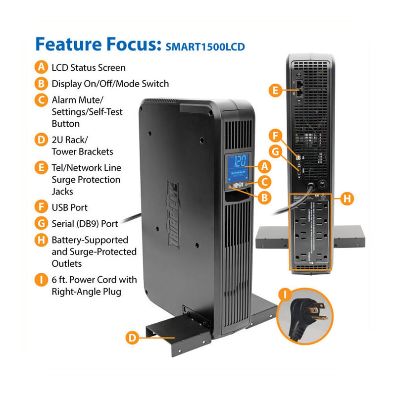 Tripp Lite SMART1500LCD 1500VA 900W UPS Smart Rackmount Tower LCD