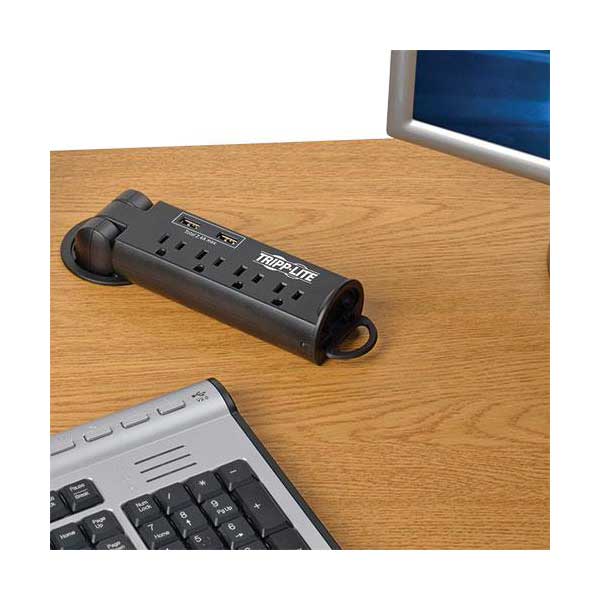 Tripp Lite 4-Outlet Surge Protector Power Strip Desk Grommet w/USB Charging