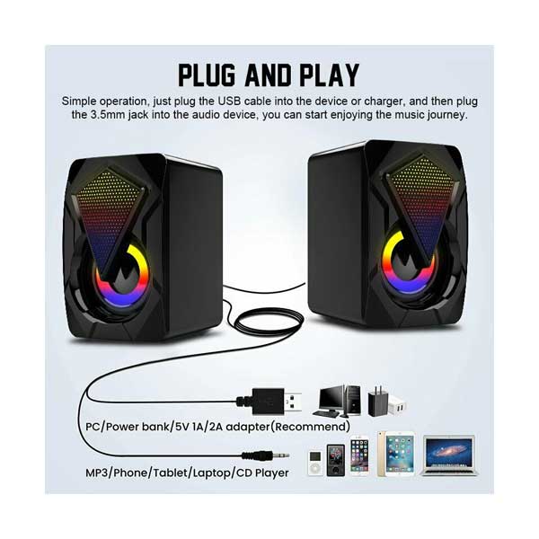 TopSku TS-RGB-3-5 USB Stereo Computer Speakers with Built-In RGB Lighting