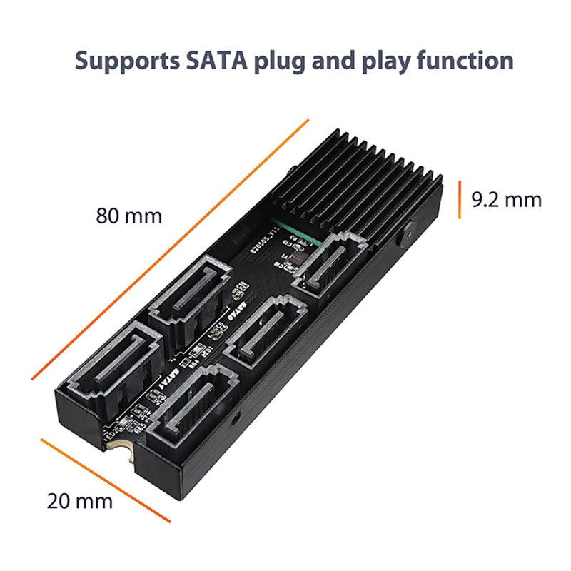 Vantec UGT-M2670 M.2 PCIe Gen3x2 B+M Key To 5 Ports SATA III Expansion Card