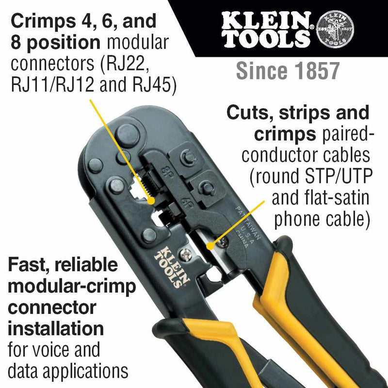 Klein Tools VDV226-011-SEN Ratcheting Data Cable Crimper Stripper Cutter