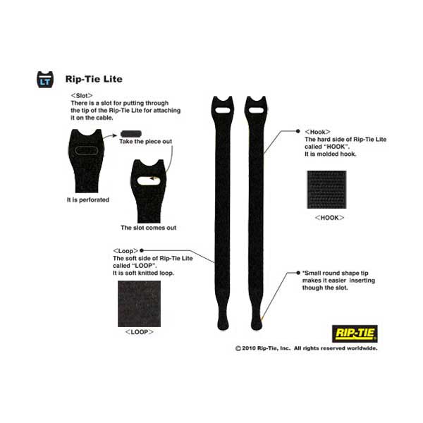 Rip-Tie Y-08-IPL-BK 1/2" x 8" Black Rip-Tie Lite Cable Wrap 10-Pack