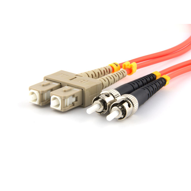 ST to SC 1M, Multimode Fiber Optic Patch Cable, Duplex, OM1, PVC (OFNR), 2.0MM Orange